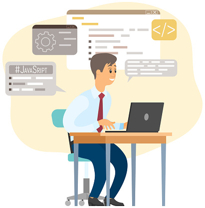 Programmer Or Coder Looking At Computer Display And Program Window With ...