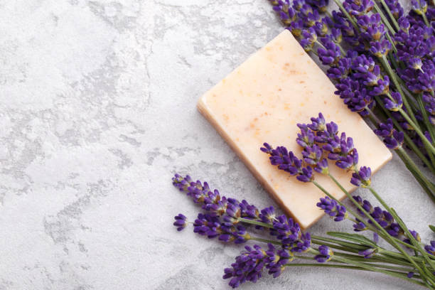 istock Hand made soap with lavender flowers 1417638648