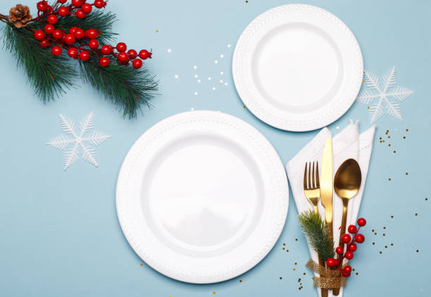 istock Christmas or new year table setting with golden cutlery 1417641617
