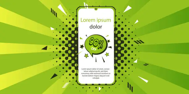 Vector illustration of The concept of seasonal sale and discounts in retro style. Mobile phone with discounts in retro style. Creative vector illustration in EPS format.