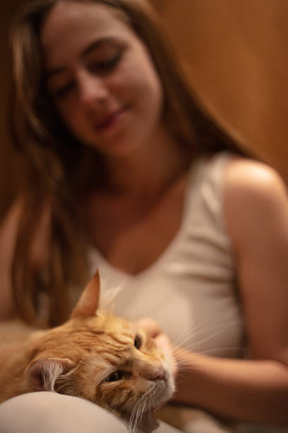 istock Blonde girl with ginger cat 1417643674