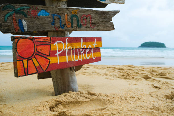 istock Creative wood Phuket decoration sign reads on it “Kata” in Thai language 1417645540