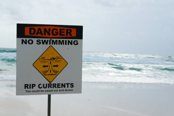 istock Warning sign indicating currents in the ocean in Thailand 1417645541