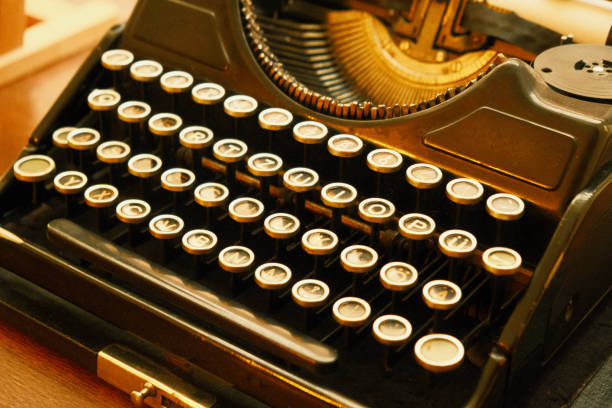 istock Old vintage typewriter - closeup. Ancient classic black typewriter - close up shot 1417648146