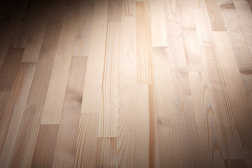 High angle view empty color gradient wood background, parquet floor