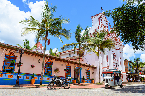 views of main church of guatape town in antioquia district, colombia.