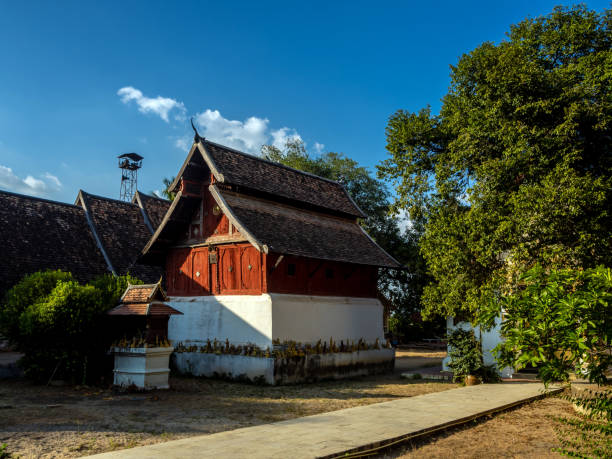 istock Ancient old wooden building in the clear blue sky day 1417650131