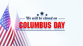 istock Columbus Day Concept - Closed On Columbus Day Message Sitting Over American Flag Pair 1417654095