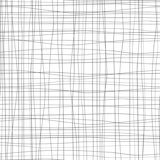 Vector illustration of Hand drawn doodle black and white plaid pattern. Check, square vor grid seamless background. Line art freehand grid vector outline texture.