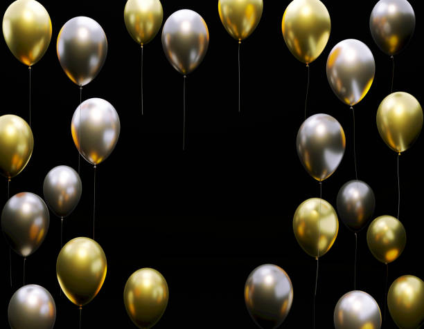 istock Gold And Silver Colored Balloons  Forming A Frame On Black Background 1417656073