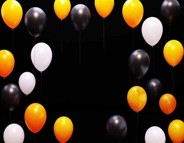 istock Orange White And Black Colored Halloween Balloons Forming A Frame On Black Background 1417656676