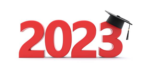 istock 2023 New Academic Year, Class Graduation. Red number and grad cap isolated on white. 1417657890