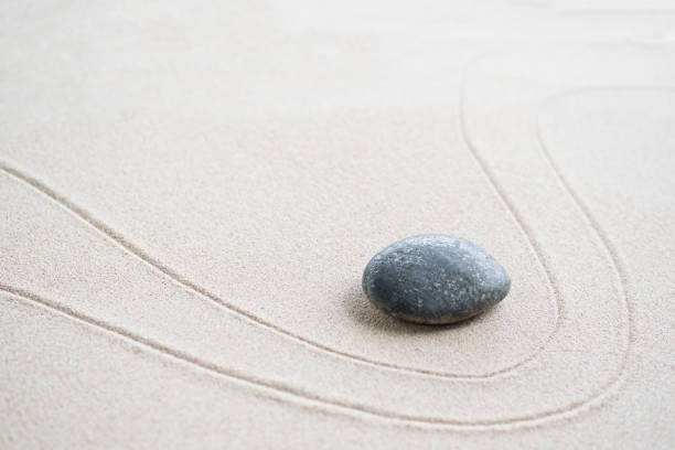istock Japanese Zen Garden with Pebble with Line on Sand 1417662596