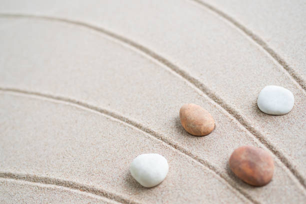 istock Japanese Zen Garden with Pebble with Line on Sand 1417662679
