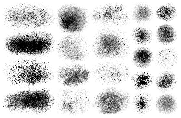 Grunge stains Set of grunge design elements. Ink stains. Vector black texture. Isolated paint textures on white background particle stock illustrations