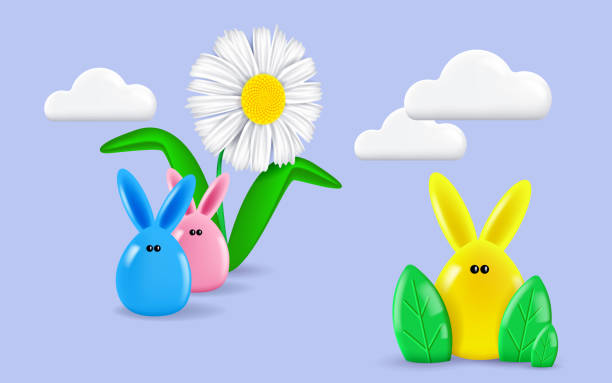 istock Cartoon landscape with color bunnies 1417664751