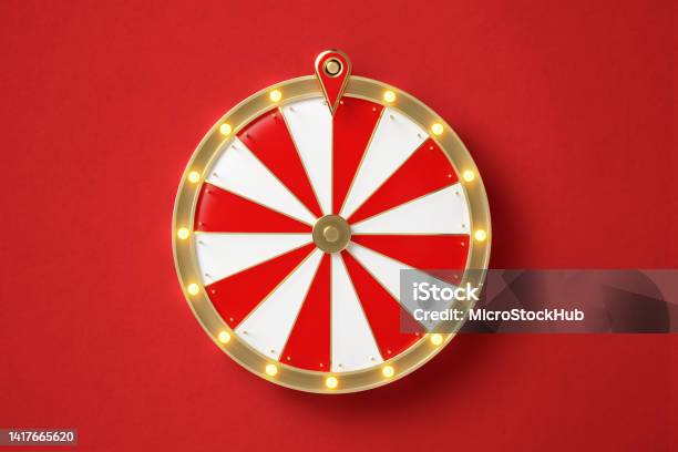Wheel Of Fortune On Red Background Stock Photo - Download Image Now - Wheel, Roulette, Spinning