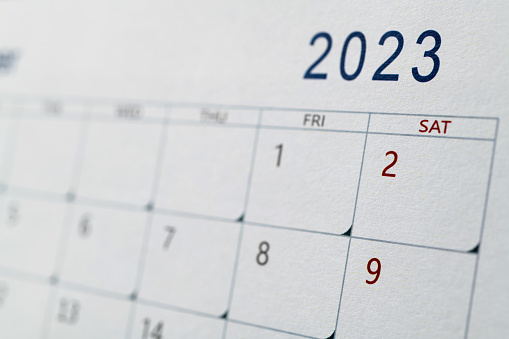 Close up of 2023 calendar