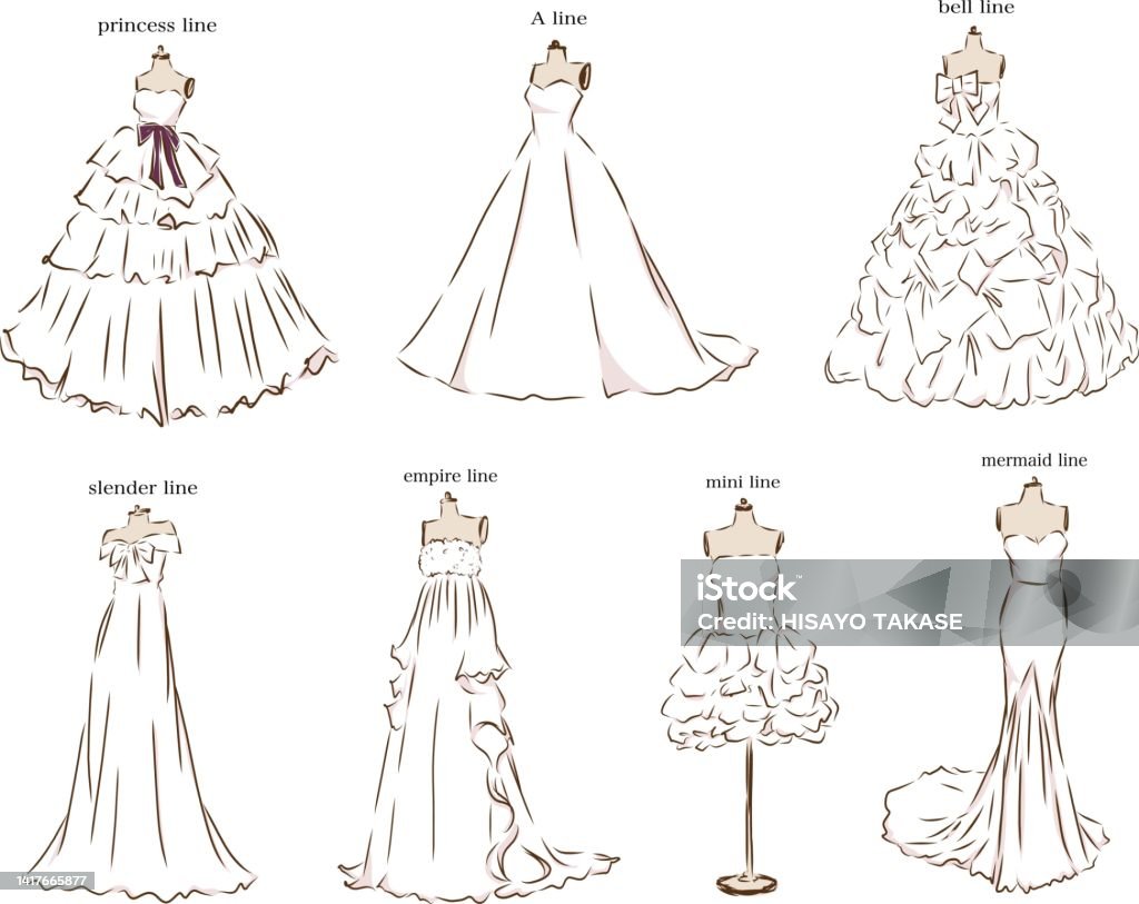 Type De Robe Différents Types De Robes De Mariée Vecteurs libres de droits et plus d ...