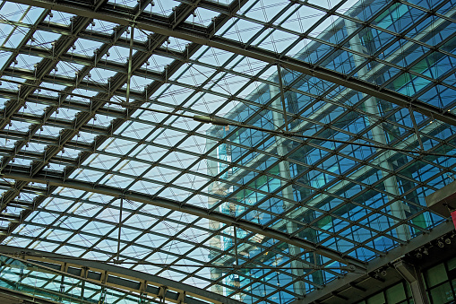 Low angle view of ceiling structures in Hauptbahnhof Berlin