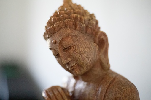 A closeup shot of a statue of Buddha