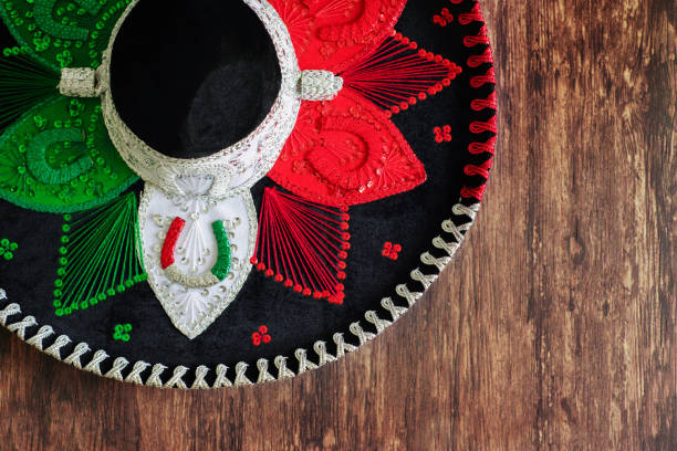 istock Mexican charro hat on wooden table. 1417679806