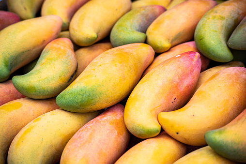 Close-up Many Fresh mangoes in the market, Sour fruit,Used for decoration
