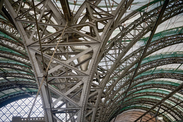 istock Low angle view of metal ceiling structures in Hauptbahnhof Dresden 1417682804