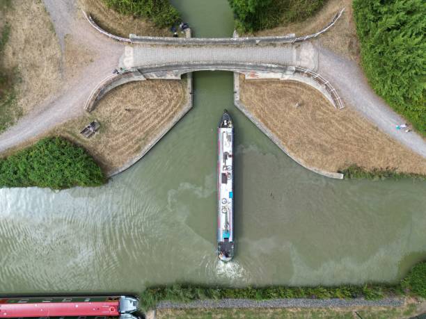 A top view of barges in the harbour in Trowbridge, Wiltshire