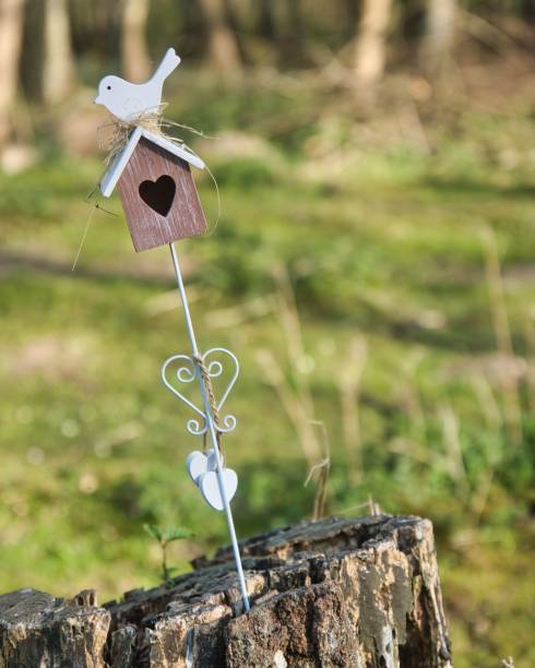istock Vertical shot of a birdhouse decoration on a tree trunk 1417685644