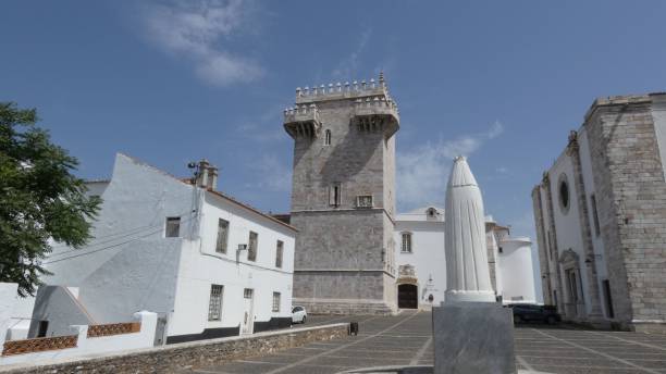 istock Tall castle buildings with blue sky above 1417686477