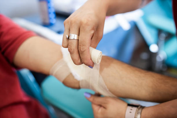 istock Patient donating blood at hospital. 1417687176