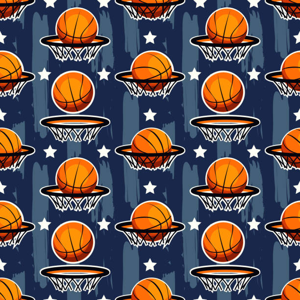 ilustrações de stock, clip art, desenhos animados e ícones de team competition, sport and victory concept in flat style. basketballs on a colorful abstract background. seamless sports pattern or ornament. - playing baseball white background action