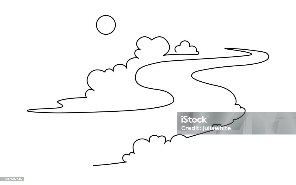 Path Line Drawing Fluids Landscape Park With Path And Trees Continuous Line Drawing Illustration ...