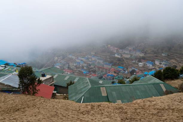 istock Namche Bazaar in the clouds, Everest Base Camp trek, Nepal 1417687892