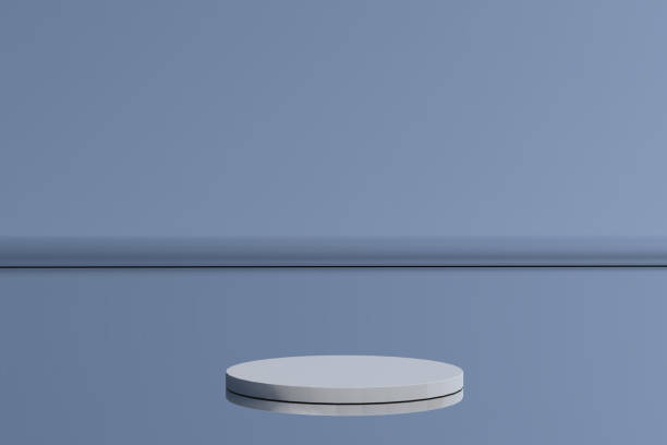 istock Mockup podium, geometrical abstract composition for products or advertising on blue background. Minimal 3d illustration render stock photo. 1417690437