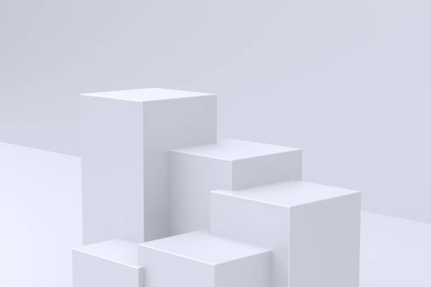 istock Mockup podium, geometrical abstract composition for products or advertising on white background. Minimal 3d illustration render stock photo. 1417690447