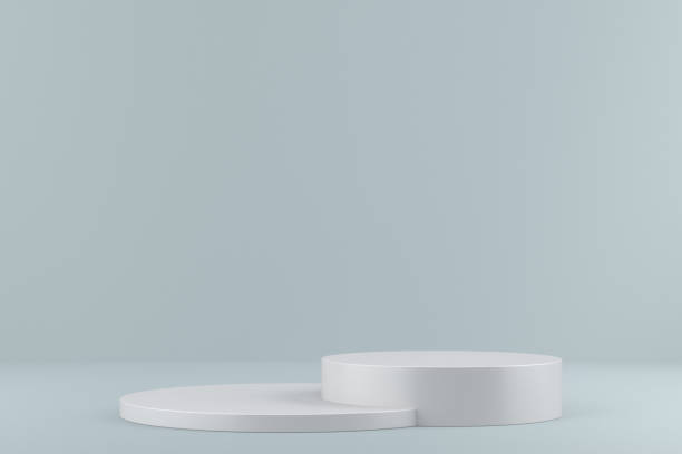 istock Mockup podium, geometrical abstract composition for products or advertising on blue background. Minimal 3d illustration render stock photo. 1417690533