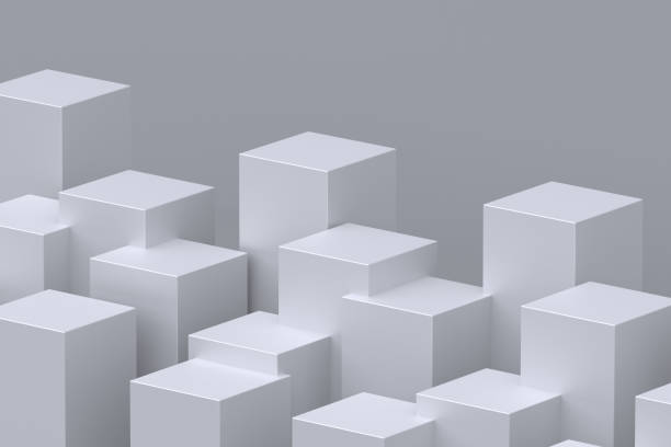 istock White cityscape. Geometrical abstract composition for products or advertising. Minimal 3d illustration render stock photo. 1417690640