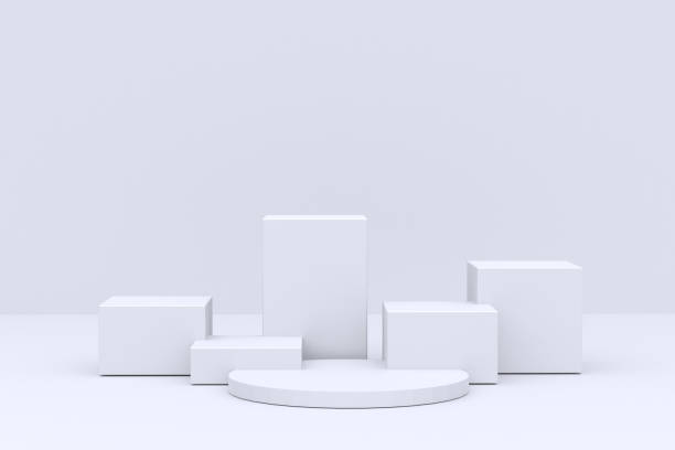 모형 연단, 흰색 배경에 대한 제품 또는 광고를위한 기하학적 추상적 인 구성. 최소 3d 일러스트레이션은 스톡 사진을 렌더링합니다. - best stock platform 뉴스 사진 이미지