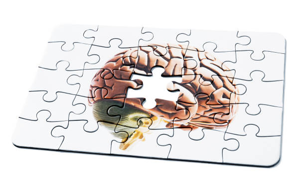 istock Jigsaw puzzle of a human brain, with one missing piece, representing a problem to be solved 1417691422