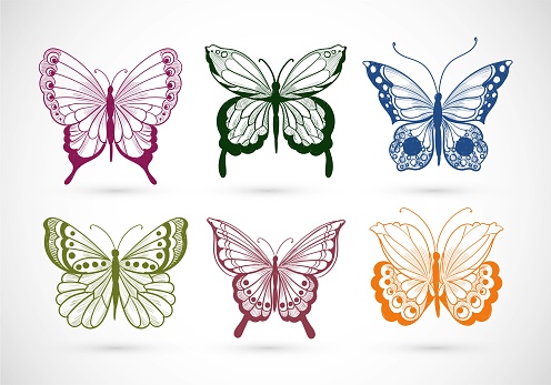 Hand draw collection of pretty colorful butterflies design