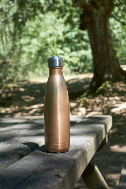 istock Sustainable thermos bottle on natural background. 1417699942