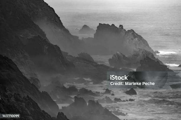 Jagged Coastline Stock Photo - Download Image Now - Black And White, Ominous, Wave - Water