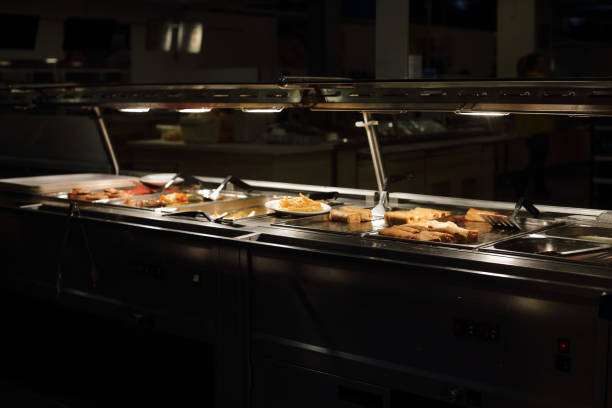 Takeout food in store showcase.