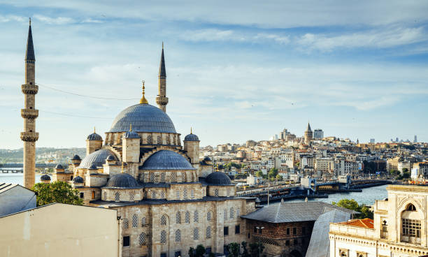 view to Istanbul Skyline with Galata tower stock photo