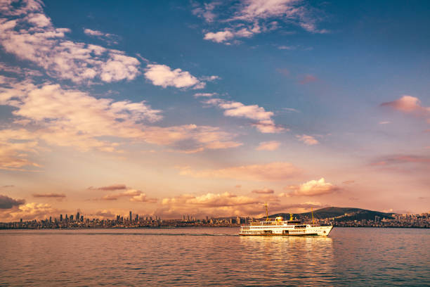 Passenger Ferry in the Bosphorus at sunset, Istanbul, Turkey