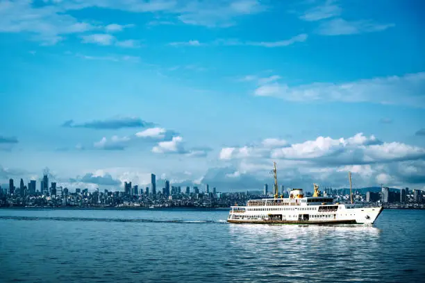 Passenger Ferry in the Bosphorus at sunset, Istanbul, Turkey