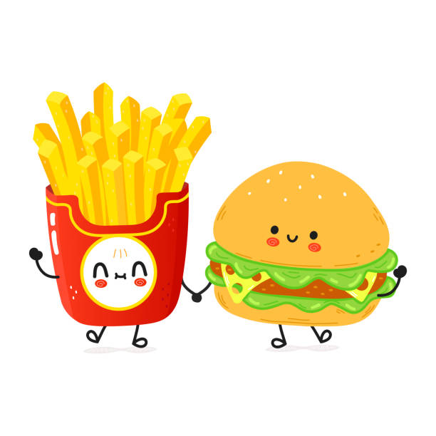 Cute Happy Hamburger And French Fries Card Vector Hand Drawn Doodle Style  Cartoon Character Illustration Icon Design Happy Hamburger And French Fries  Friends Concept Card Stock Illustration - Download Image Now - iStock