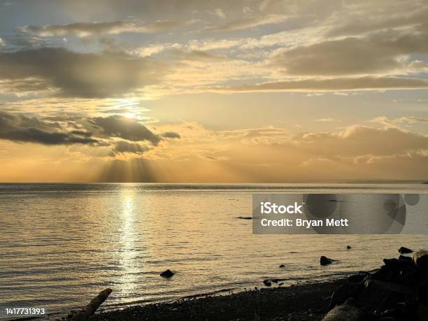 Sunrise Over Discovery Passage Stock Photo - Download Image Now - Beach, Beauty In Nature, Canada